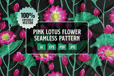 粉红色莲花花无缝图案 (AI,EPS,JPG,PDF)