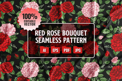 红玫瑰花束无缝图案 (AI,EPS,JPG,PDF)