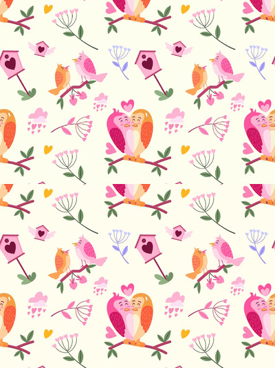 情人节爱鸟无缝图案矢量 (AI,EPS,JPG,PNG,SVG,PDF)