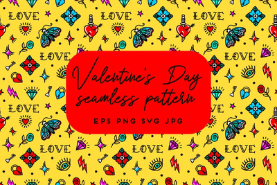 带有爱符号的无缝图案（情人节图案） (EPS,JPG,PNG,SVG)