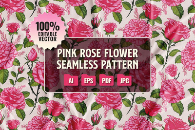 粉红色的玫瑰花无缝图案 (AI,EPS,JPG,PDF)