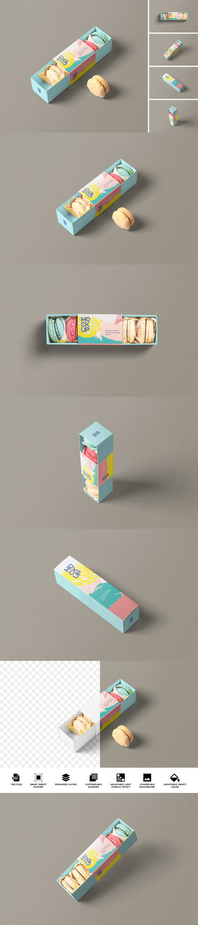 马卡龙的食物盒模型样机 (PSD)