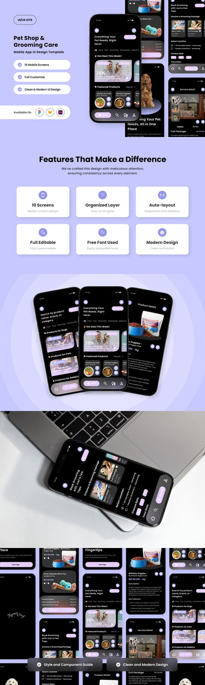 宠物美容和零售应用APP UI KIT (FIG,SKETCH,XD)