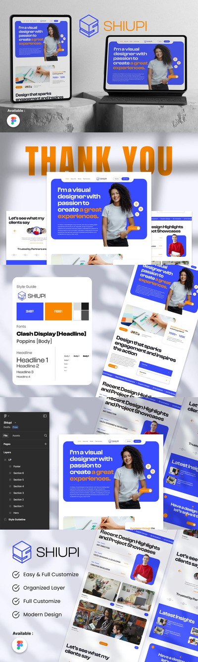 图形设计师投资组合着陆页网页UI模板 (FIG)