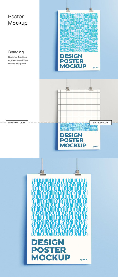 极简主义悬挂海报模型样机 (PSD)