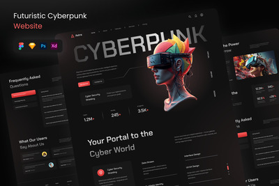 未来派的赛博朋克网站网页UI模板 (FIG,PSD,SKETCH,XD)