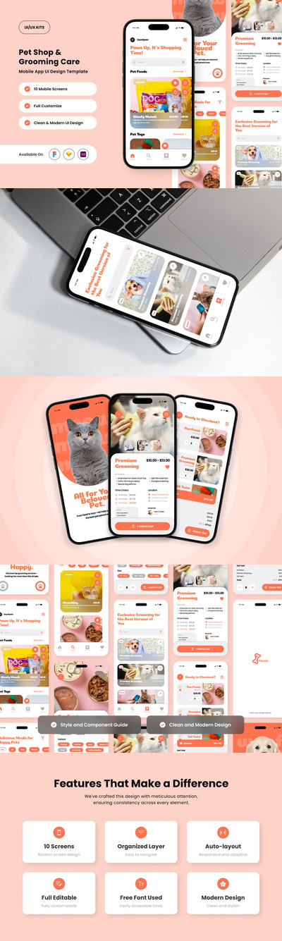 宠物健康与美容应用APP UI KIT (FIG,SKETCH,XD)