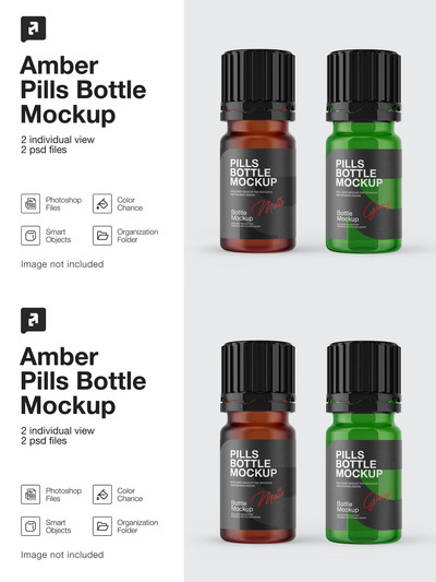 磨砂琥珀色丸瓶玻璃模型样机 (PSD)