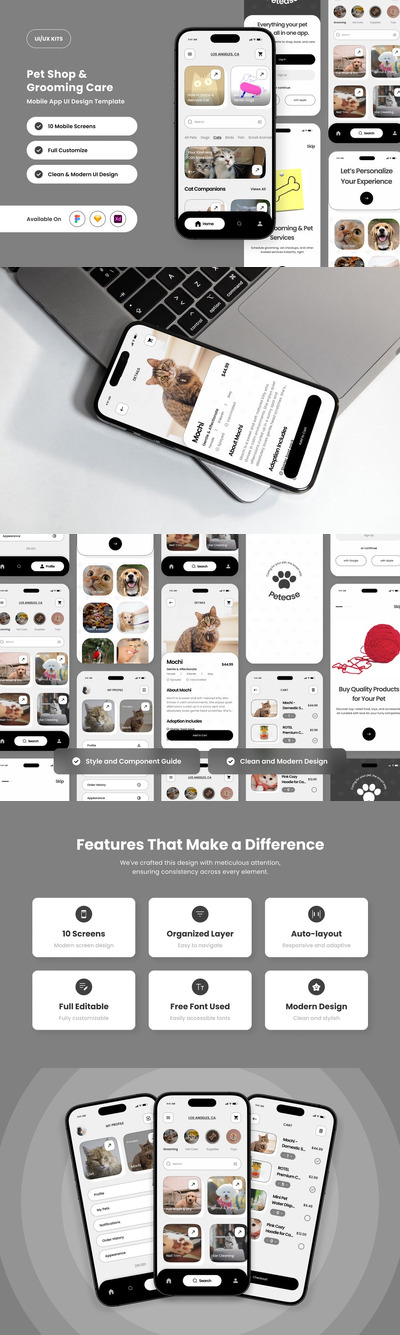 宠物商店和美容应用APP UI KIT (FIG,SKETCH,XD)