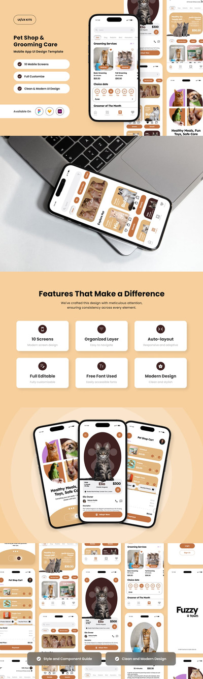 宠物美容应用APP UI KIT (FIG,SKETCH,XD)