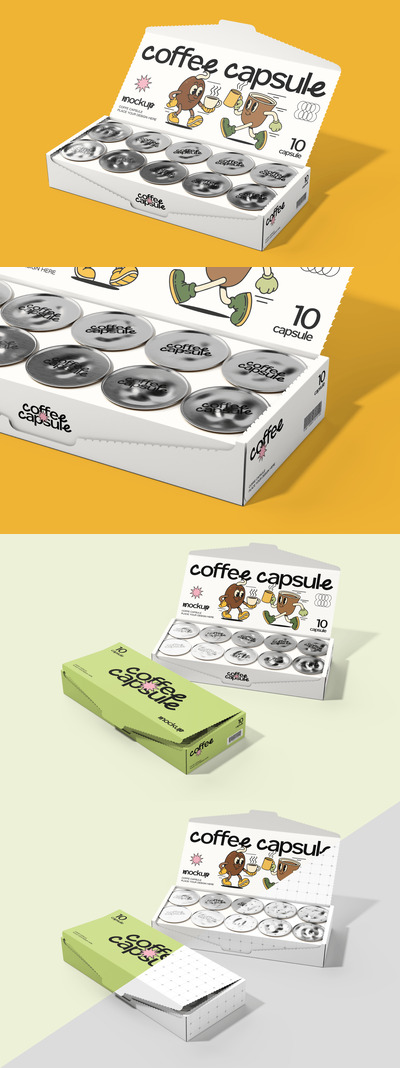 带有盒子模型的咖啡胶囊样机 (PSD)