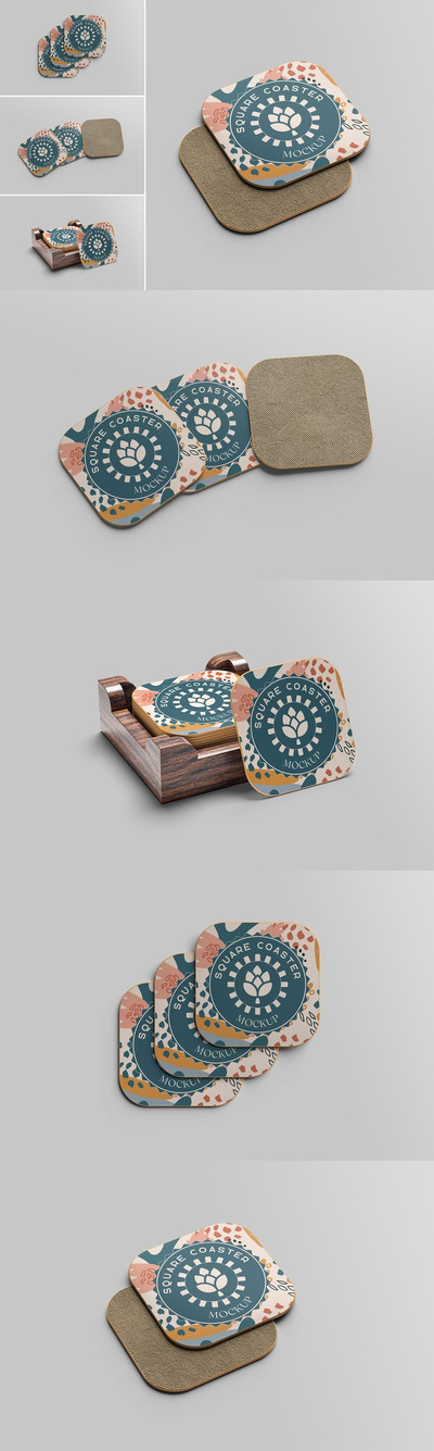 方形杯垫模型样机 (PSD,PDF)