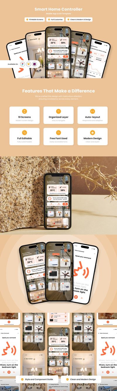智能家居移动应用APP UI KIT (FIG,SKETCH,XD)