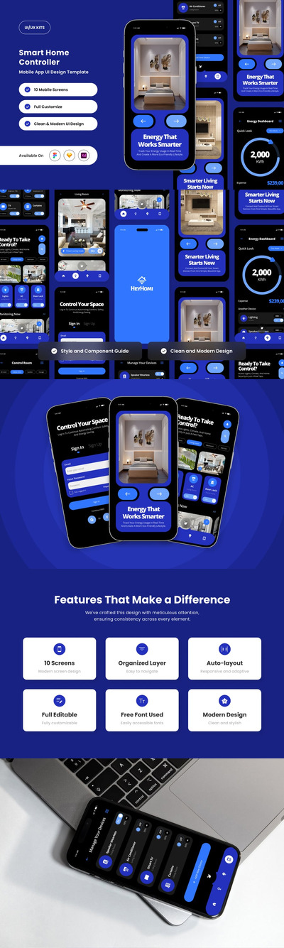 霓虹色的智能家庭控制器应用APP UI KIT (FIG,XD,SKETCH)