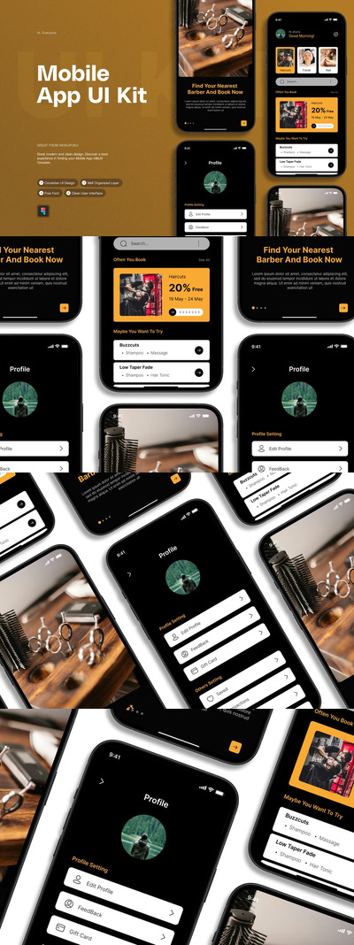 理发店移动应用APP UI KIT (FIG)