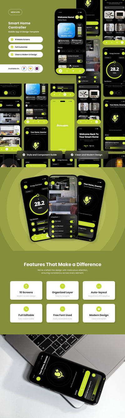 现代家庭控制的智能家庭应用APP UI KIT (FIG,SKETCH,XD)