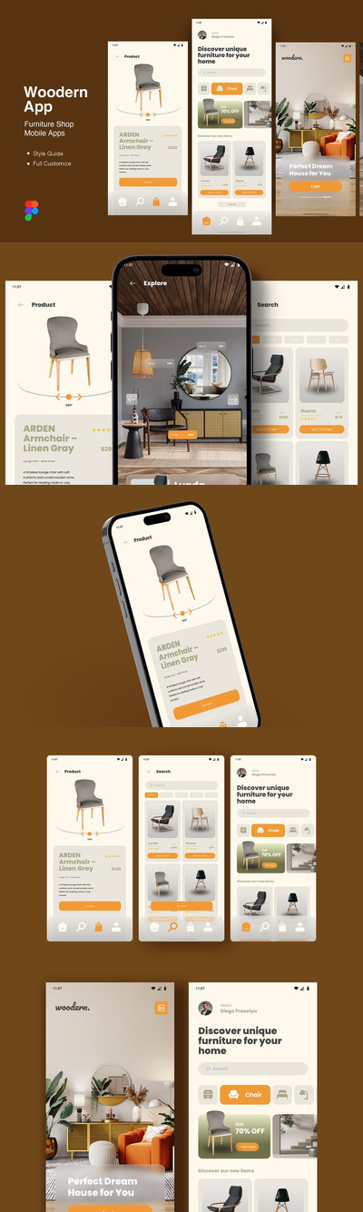 木制 - 家具商店移动应用APP UI KIT (FIG)