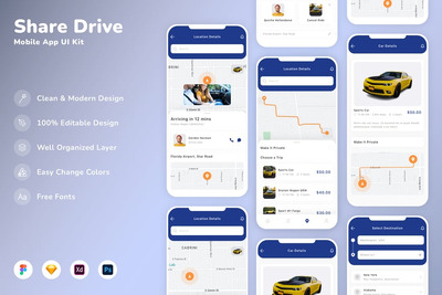 共享汽车移动应用APP UI KIT (SKETCH,FIG,XD)