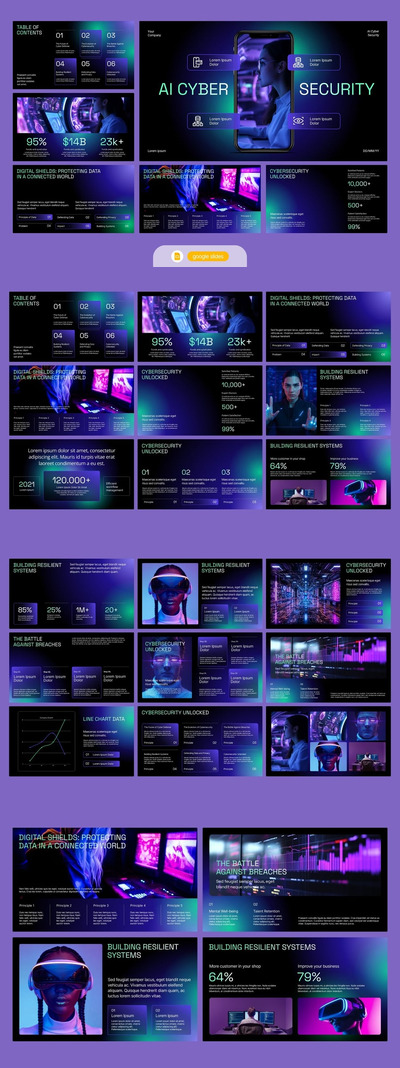 海军绿色AI网络安全PPT模板 (PPTX)