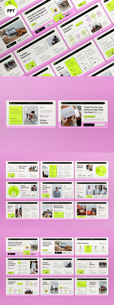 白色粉红色的现代路演PPT模板 (PPT,PPTX)