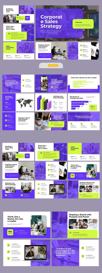 紫色绿色销售策略PPT模板 (PPTX)