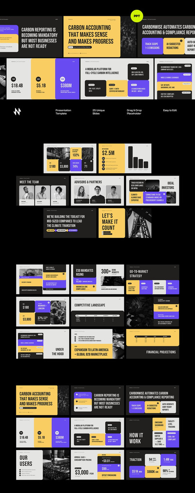 碳排放气候技术路演PPT模板 (PPTX)