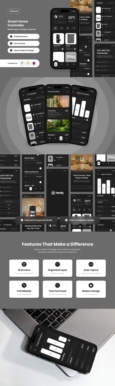 极简主义智能家居UI设计APP UI KIT (FIG,SKETCH,XD)