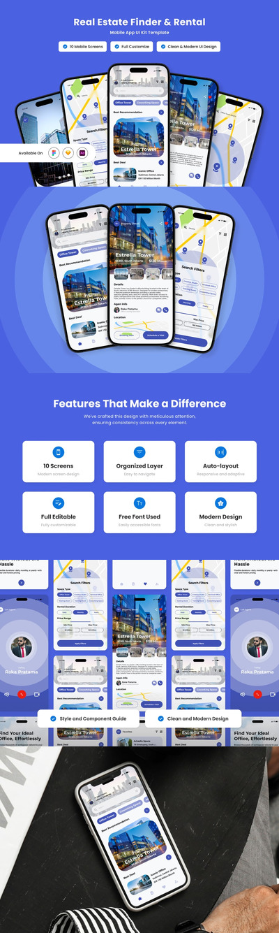 房地产查找器和租赁移动应用APP UI KIT (FIG,SKETCH,XD)
