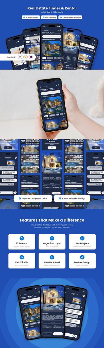 房产寻找与租赁应用APP UI KIT (FIG,SKETCH,XD)