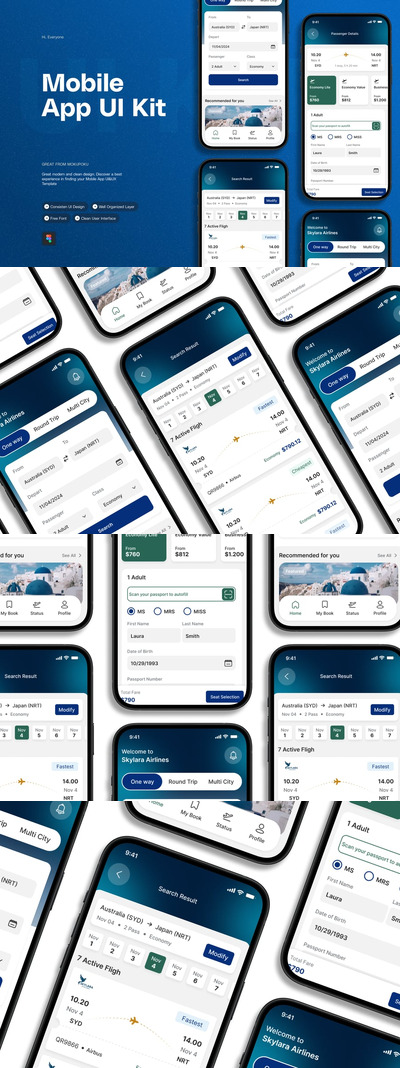 航空公司机票预订 - 移动应用APP UI KIT (FIG)