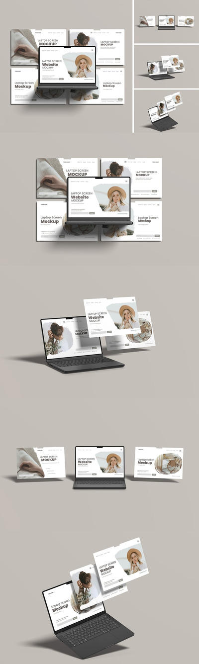 笔记本电脑屏幕网站/PPT设计样机 (PSD,PDF)