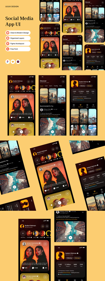 社交媒体应用APP UI KIT (FIG,SKETCH,XD)