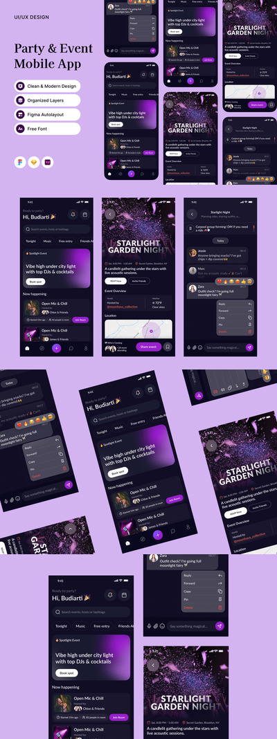 派对与活动移动应用APP UI KIT (FIG,SKETCH,XD)