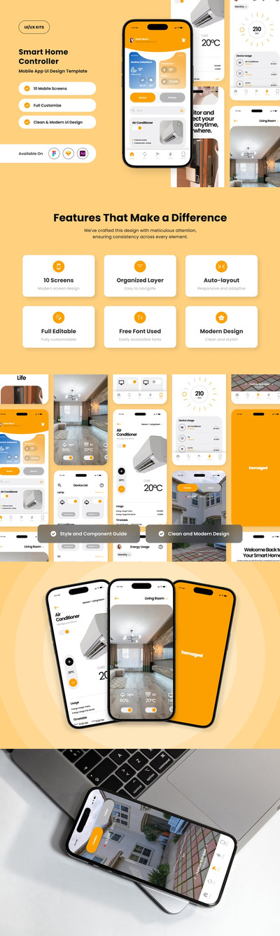 连接的生活应用APP UI KIT (FIG,SKETCH,XD)