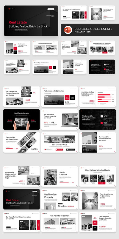 红色黑色房地产PPT模板 (PPTX)