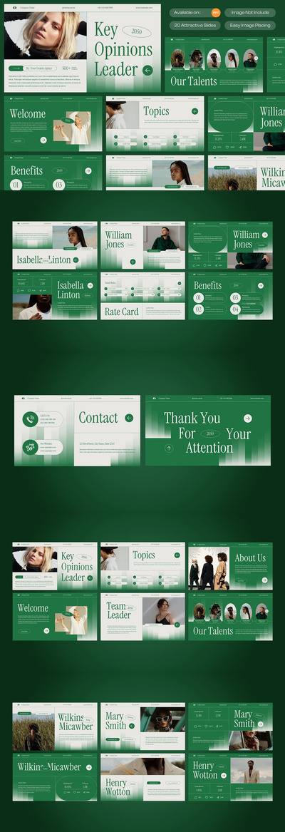 绿色梯度现代关键意见领袖PPT模板 (PPT,PPTX)