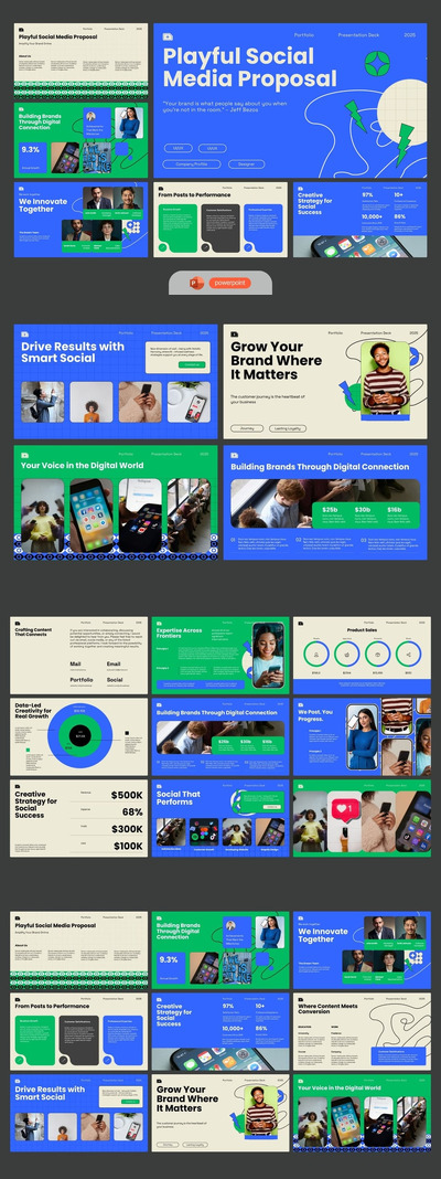 绿色蓝色社交媒体建议PPT模板 (PPTX)