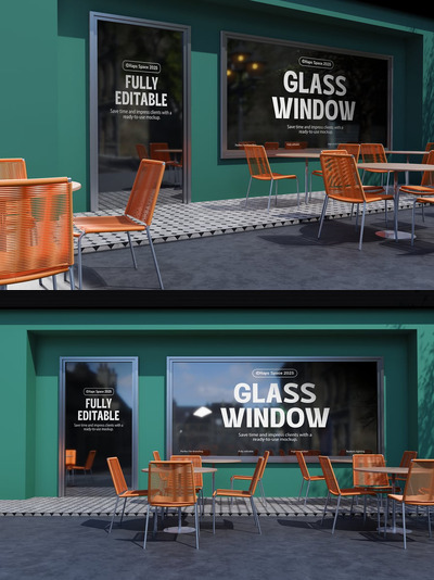 咖啡厅玻璃窗模型样机 (PSD)