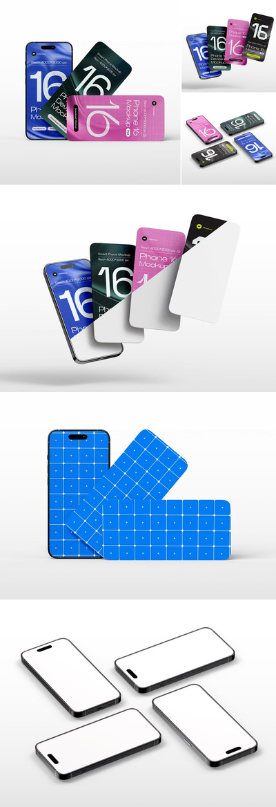 iPhone 16 Pro 手机模型集样机 (PSD)