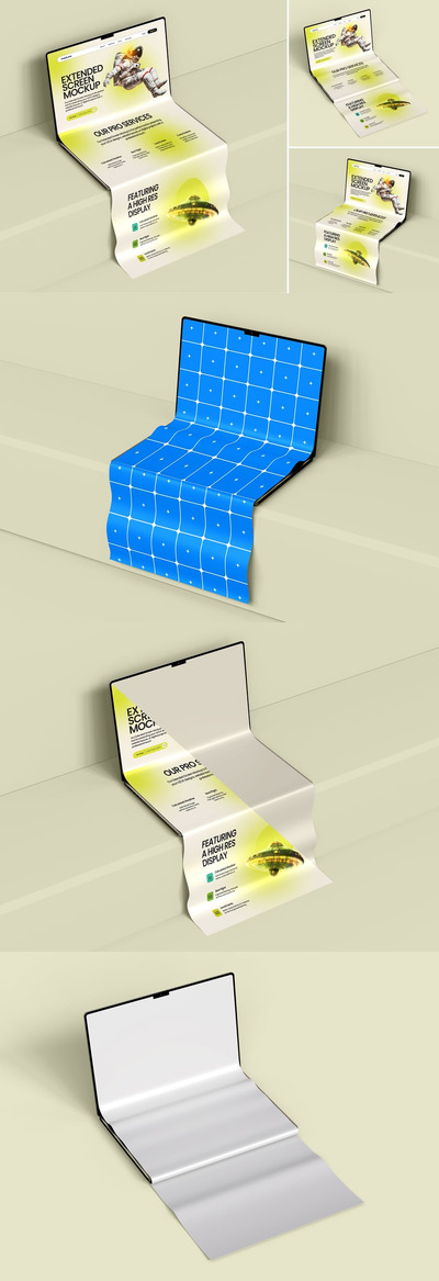 长卷轴扩展笔记本电脑屏幕模型集样机 (PSD)