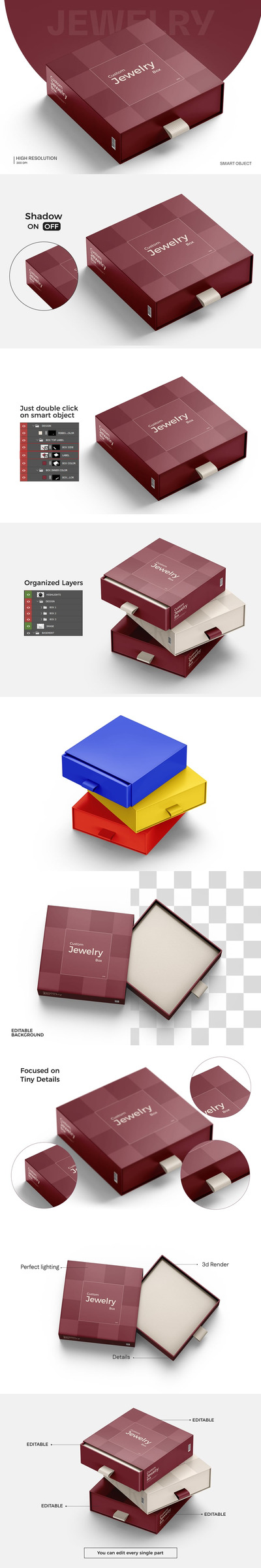 滑动珠宝礼品盒模型样机 (PSD)