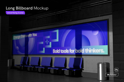 长广告牌广告模型样机 (PSD)