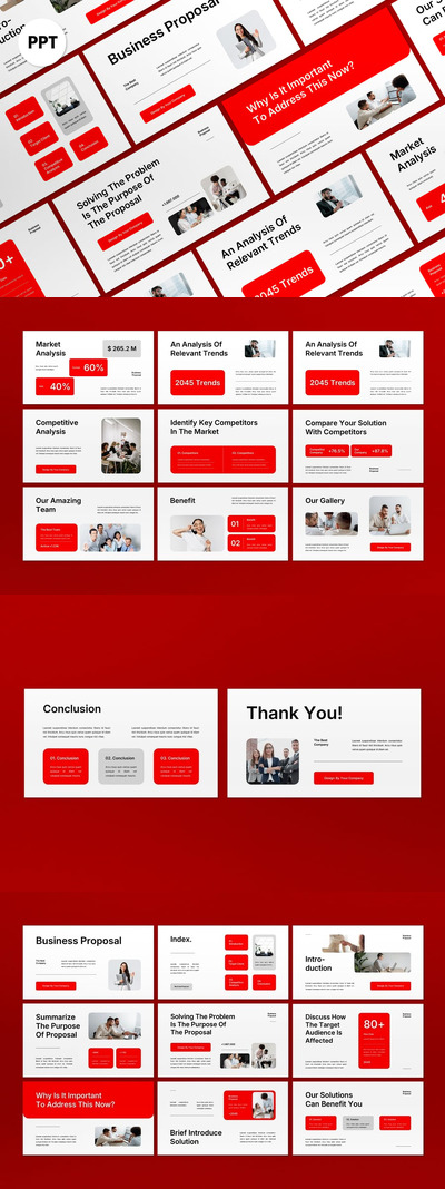 白色红色业务建议PPT模板 (PPT,PPTX)