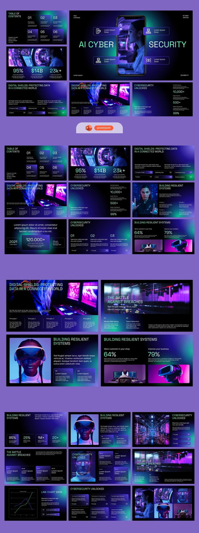 海军绿色AI网络安全PPT模板 (PPTX)