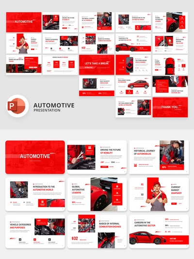 红色和白色汽车介绍PPT模板 (PPTX)