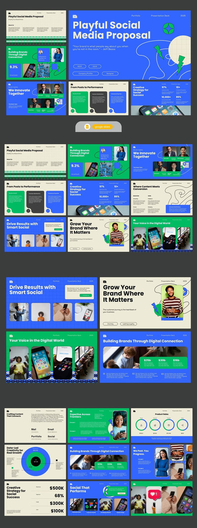 绿色蓝色社交媒体建议PPT模板 (PPTX)