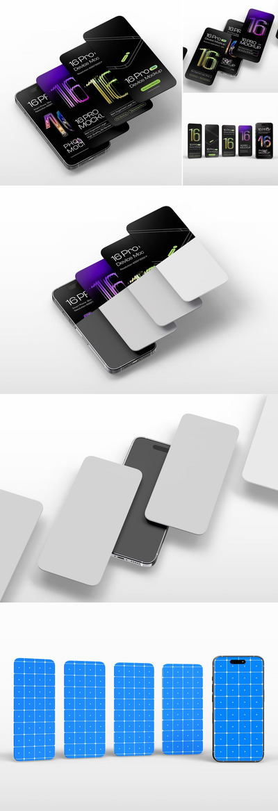 iPhone 16 Pro手机模型集样机 (PSD)