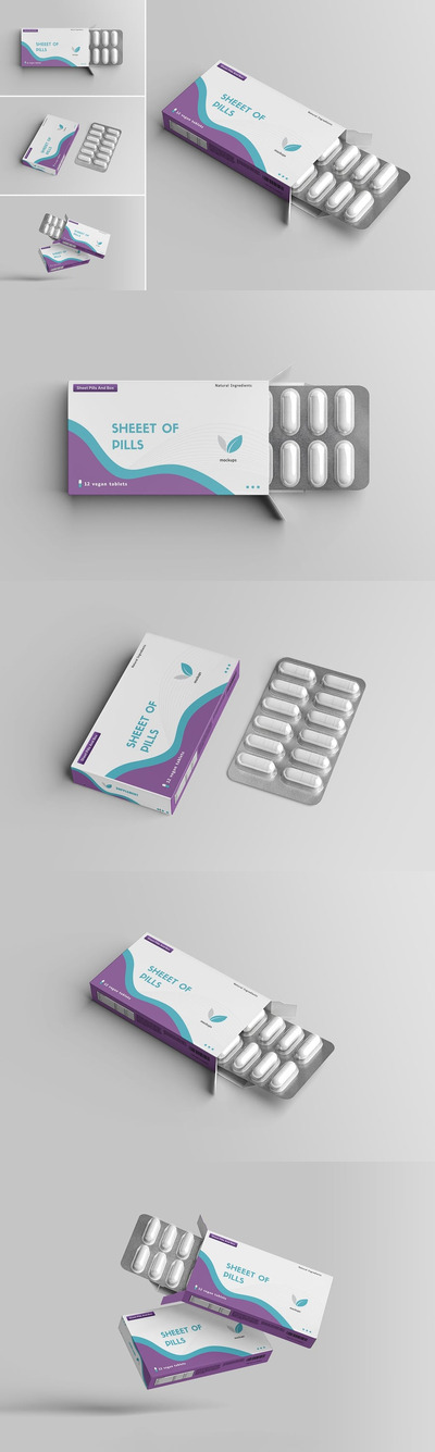 药丸和盒子样机 (PSD,PDF)