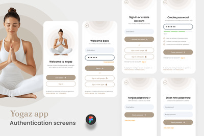 瑜伽移动应用程序身份验证屏幕 APP UI kit (FIG)