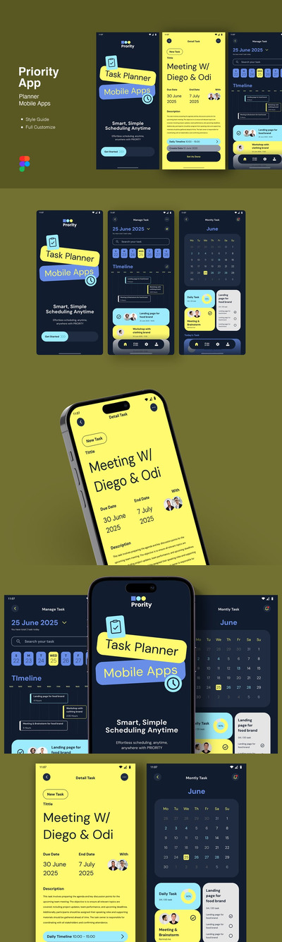 项目管理优先级管理 - 计划者移动应用APP UI KIT (FIG)